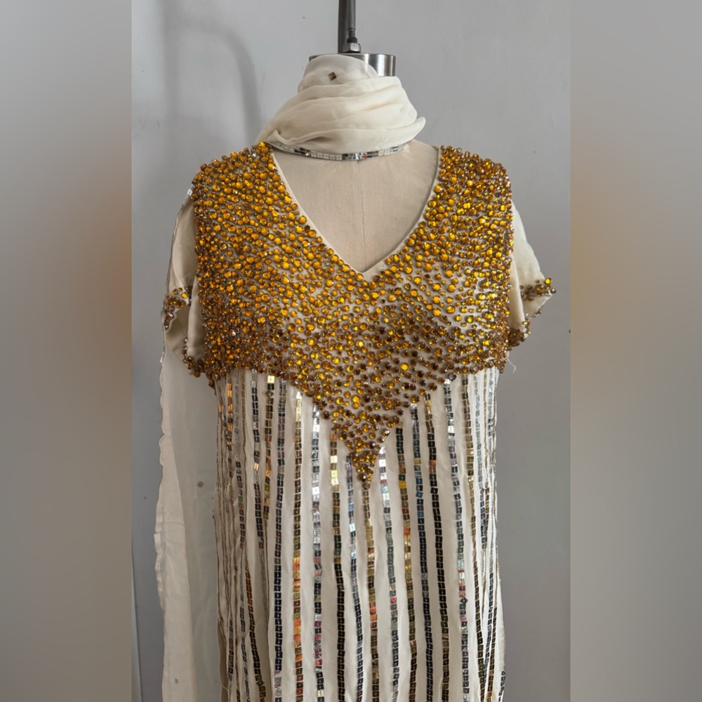 Gold and Silver Beaded Indian Kurta Set Dress - Vintage